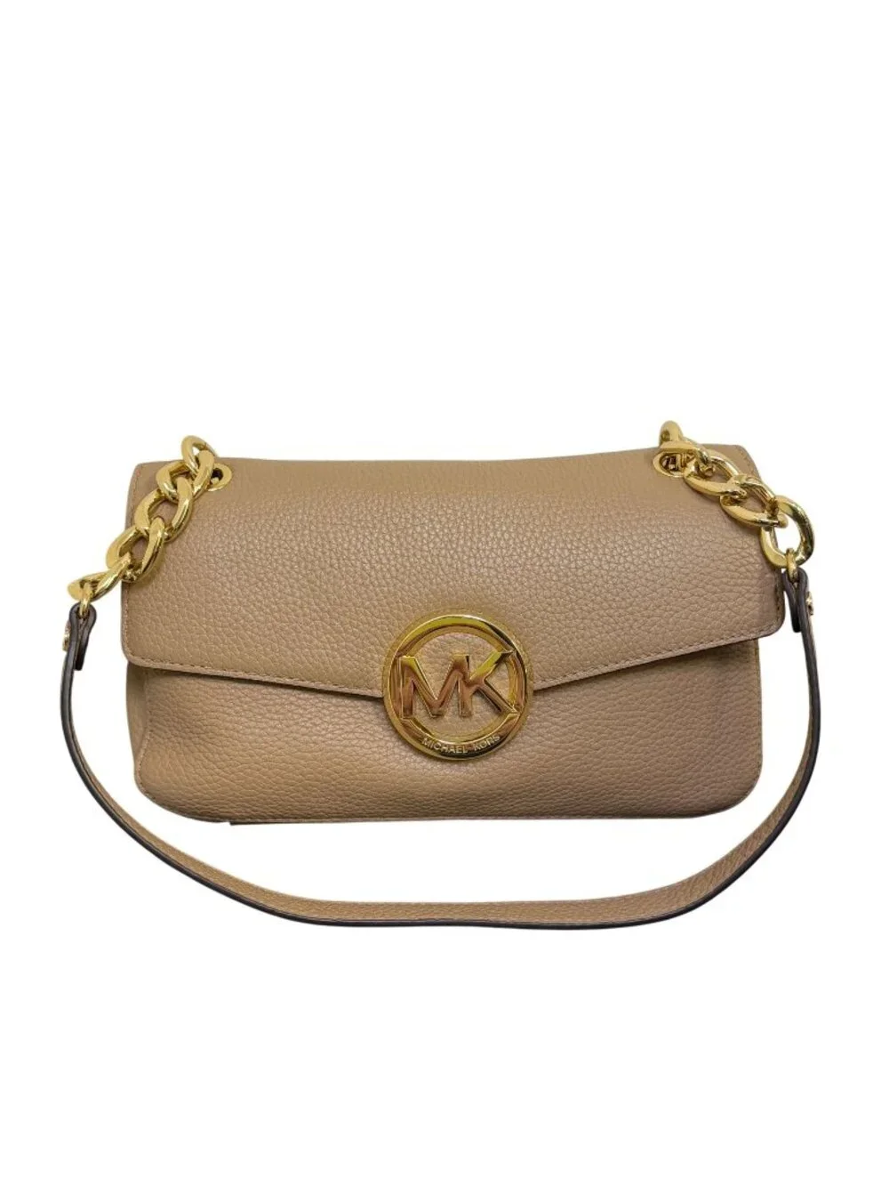 Michael Kors Pebbled Leather Shoulder Bag Tan With Gold Chain Strap